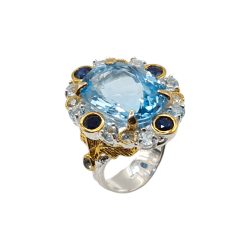 Inel argint cu topaz albastru si safir - Madammi.ro