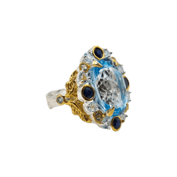 Inel argint cu topaz albastru si safir - Madammi.ro
