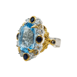 Inel argint cu topaz albastru si safir - Madammi.ro