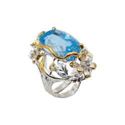 Inel argint cu topaz albastru si safir - Madammi.ro