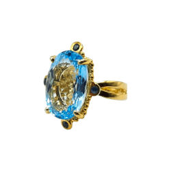 Inel argint cu topaz albastru si safir - Madammi.ro