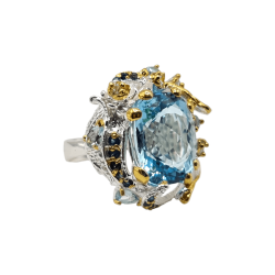 Inel argint cu topaz albastru, safir si cz - Madammi.ro