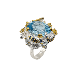 Inel argint cu topaz albastru, safir si cz - Madammi.ro
