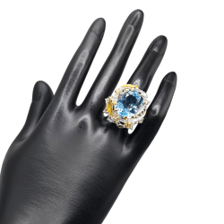 Inel argint cu topaz albastru, safir si cz - Madammi.ro