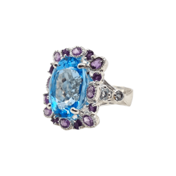 Inel argint cu topaz albastru 24ct - Madammi.ro
