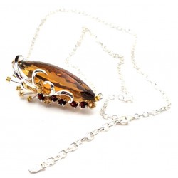 Colier din argint cu pandant cu cuart coniac 37ct, citrin, rodolit si cubic zirconia - Madammi.ro