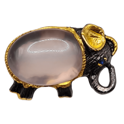 Brosa din argint cu cuart roz si cz - elefant norocos
