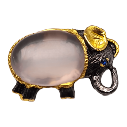 Brosa din argint cu cuart roz  - elefant norocos - Madammi.ro