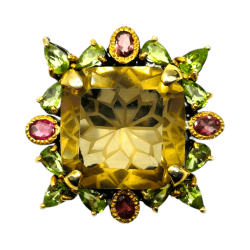 Inel din argint cu citrin gravat 24ct, turmalina si peridot - Madammi.ro