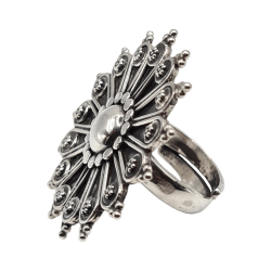 Inel masiv din argint cu aspect vintage - floral - India - Madammi.ro