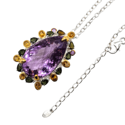Colier din argint cu ametist 45ct, citrin si crom diopsid- Madammi.ro