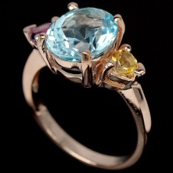 Inel din argint cu blue topaz , ametist si citrin