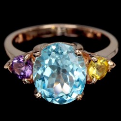 Inel din argint cu blue topaz , ametist si citrin