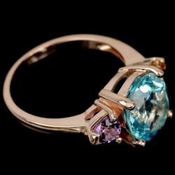 Inel din argint cu blue topaz , ametist si citrin