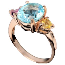 Inel din argint cu blue topaz , ametist si citrin