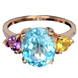 Inel din argint cu blue topaz , ametist si citrin