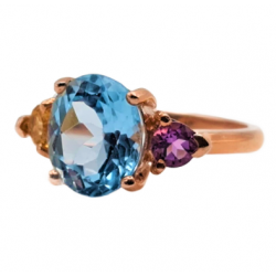 Inel din argint cu blue topaz , ametist si citrin