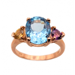 Inel din argint cu blue topaz , ametist si citrin
