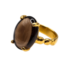 Inel argint cu cuart fumuriu cabochon - Madammi.ro