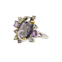 Inel din argint cu iolit, blue topaz si ametist - Madammi.ro