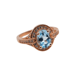 Inel din argint cu blue topaz si cz-model marchiza - Madammi.ro