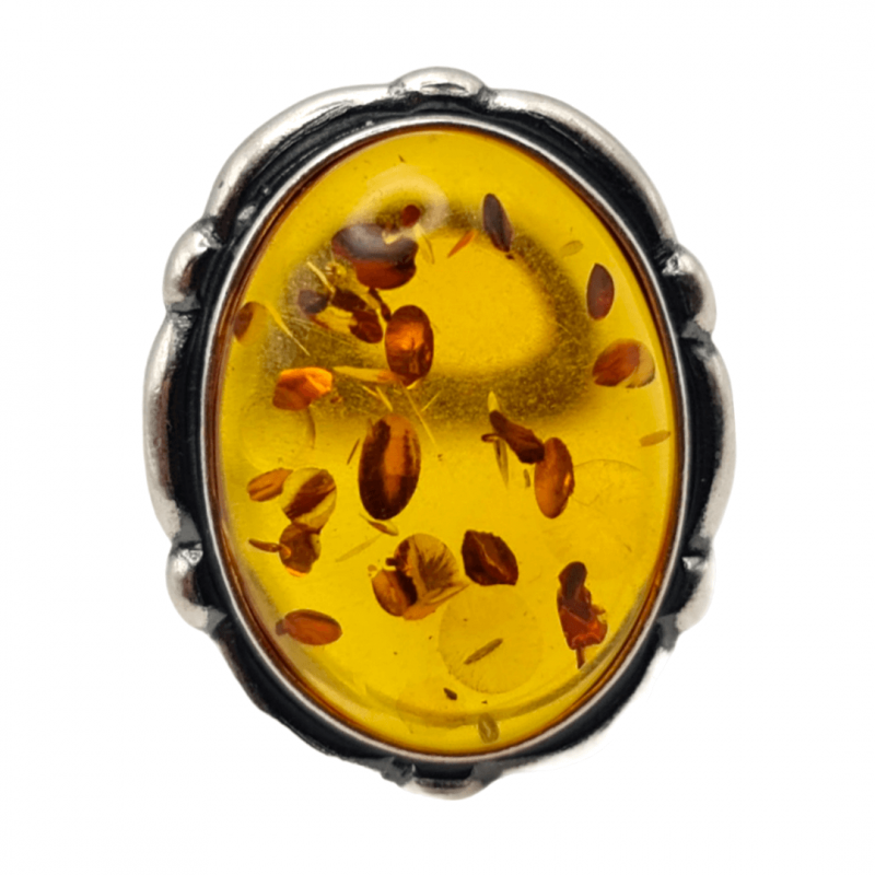 Inel din argint cu chihlimbar cabochon Inel din argint cu chihlimbar cabochon