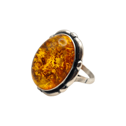 Inel din argint cu chihlimbar cabochon