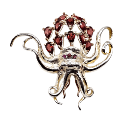 Brosa din argint cu granat si ametist - octopus