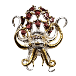 Brosa din argint cu granat si cz - octopus - Madammi.ro