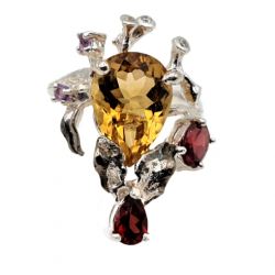 Inel din argint cu citrin, granat, ametist si cubic zirconia-Madammi.ro