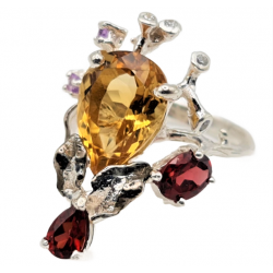 Inel din argint cu citrin, granat, ametist si cubic zirconia-Madammi.ro