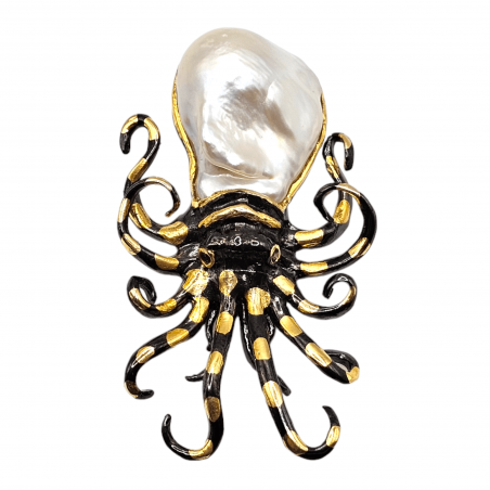 Brosa din argint cu perla baroc si rodolit - octopus