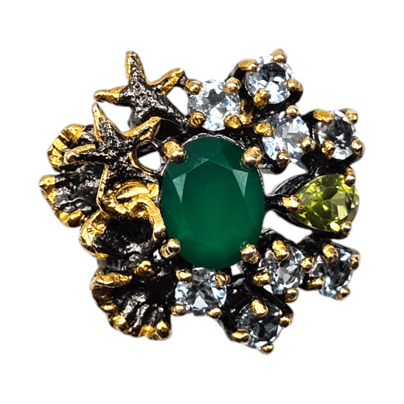 Inel argint cu onix, peridot si topaz - Madammi.ro
