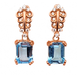 Cercei din argint cu montura de blue topaz si cubic zirconia