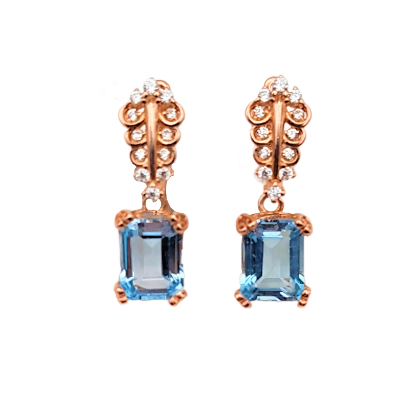 Cercei din argint cu montura de blue topaz si cubic zirconia Cercei din argint cu montura de blue topaz si cubic zirconia