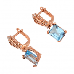 Cercei din argint cu montura de blue topaz si cubic zirconia