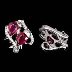 Cercei din argint cu montura de rubin si cubic zirconia