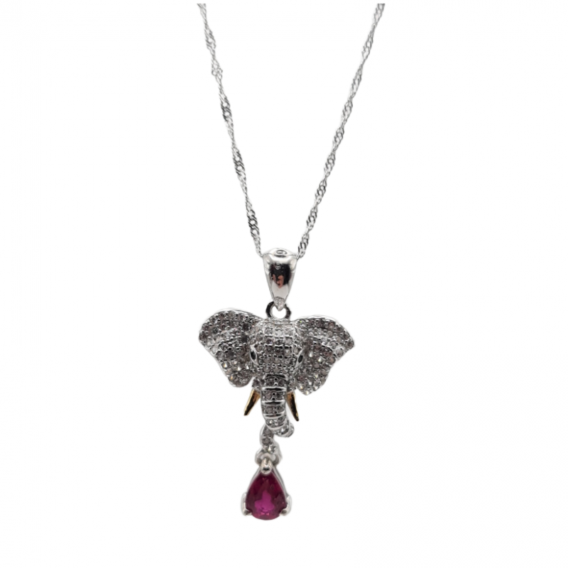 Colier din argint cu pandant cu montura de rubin, spinel si cubic zirconia - Madammi.ro Colier din argint cu pandant cu montura de rubin, spinel si cubic zirconia - Madammi.ro