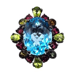 Inel din argint cu sky blue topaz 20ct, peridot si rodolit - Madammi.ro