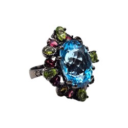 Inel din argint cu swiss blue topaz 20ct, peridot si rodolit - Madammi.ro