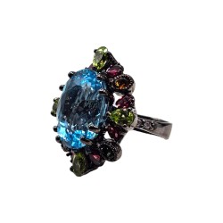 Inel din argint cu swiss blue topaz 20ct, peridot si rodolit - Madammi.ro