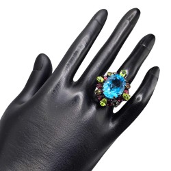 Inel din argint cu swiss blue topaz 20ct, peridot si rodolit - Madammi.ro