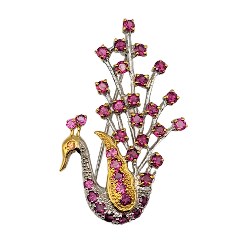 Brosa din argint cu rodolit si safir