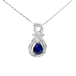 Colier din argint cu pandant cu montura de safir si cubic zirconia - Madammi.ro