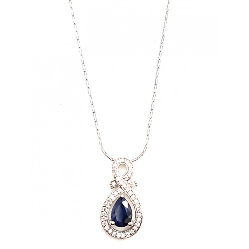 Colier din argint cu pandant cu montura de safir si cubic zirconia - Madammi.ro