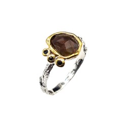 Inel argint cu opal negru si safir - Madammi.ro