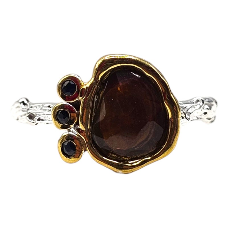 Inel argint cu opal negru si safir - Madammi.ro