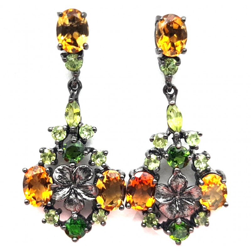 Cercei din argint cu citrin, peridot si crom diopsid - floare de mar - Madammi.ro Cercei din argint cu citrin, peridot si crom diopsid - floare de mar - Madammi.ro