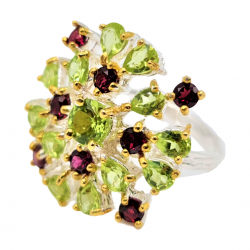 Inel din argint cu peridot si rodolit - floral -Madammi.ro