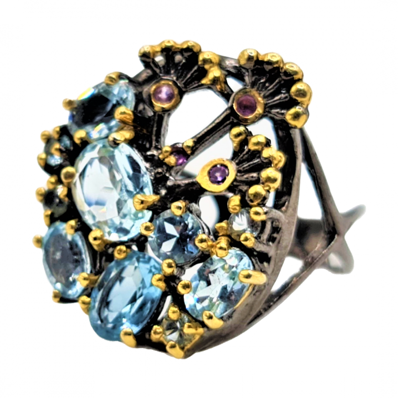 Inel din argint cu blue topaz si ametist - Madammi.ro